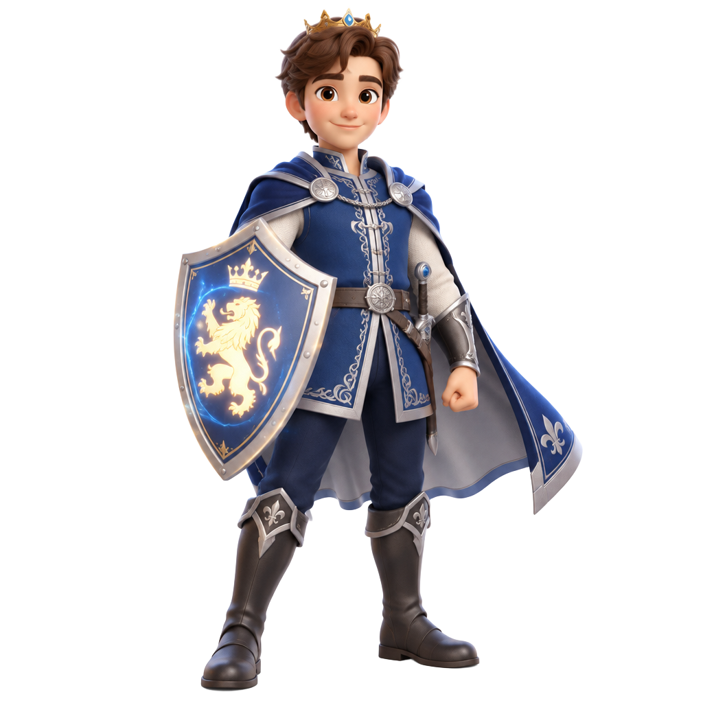 Prince Rowan, Steady Protector, holding the Royal Shield